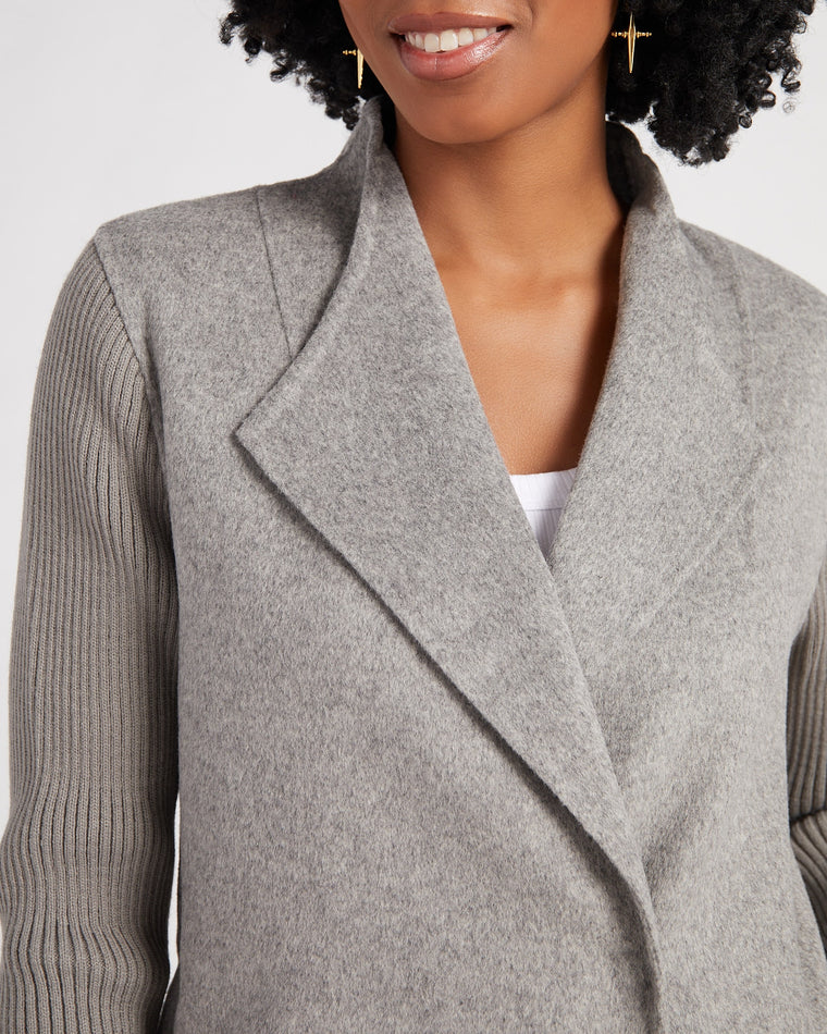 Medium Grey $|& Kenneth Cole Double Face Wool with Knit Sleeve Jacket - SOF Detail