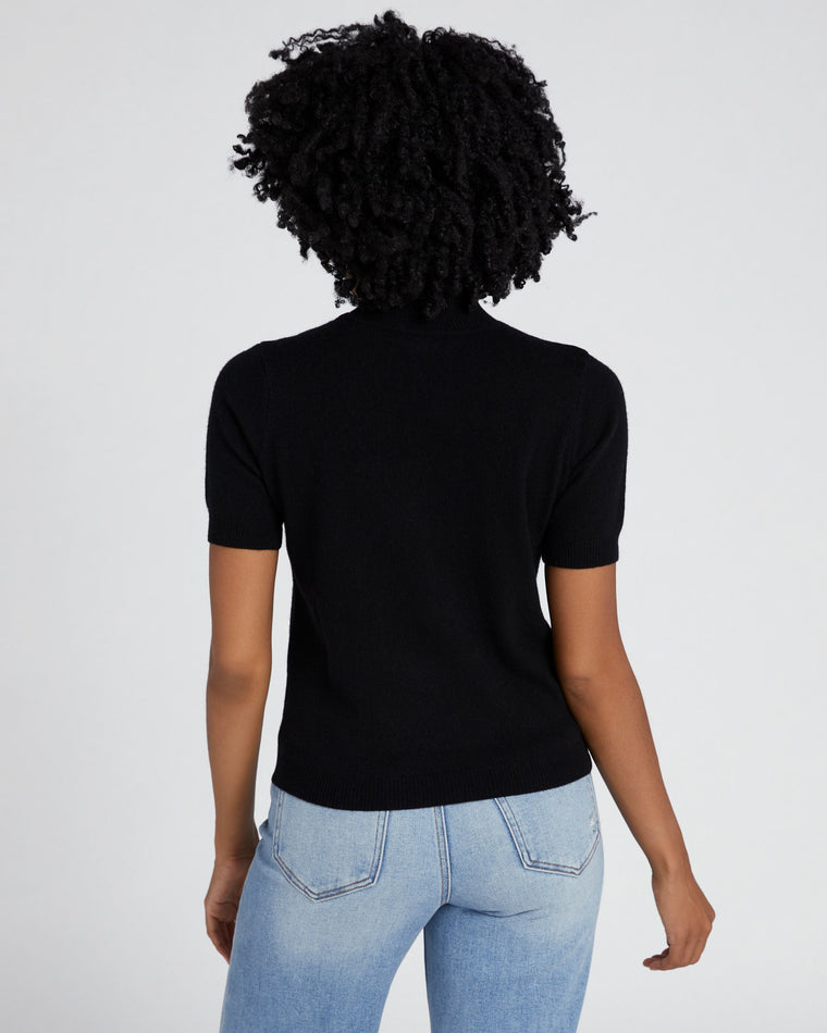 Black $|& Minnie Rose Cashmere Short Sleeve Mock Neck Pullover - SOF Back