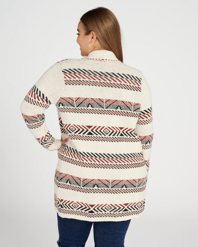Oatmeal $|& Staccato Geo Stripe Heavy Sweater Cardigan - SOF Back