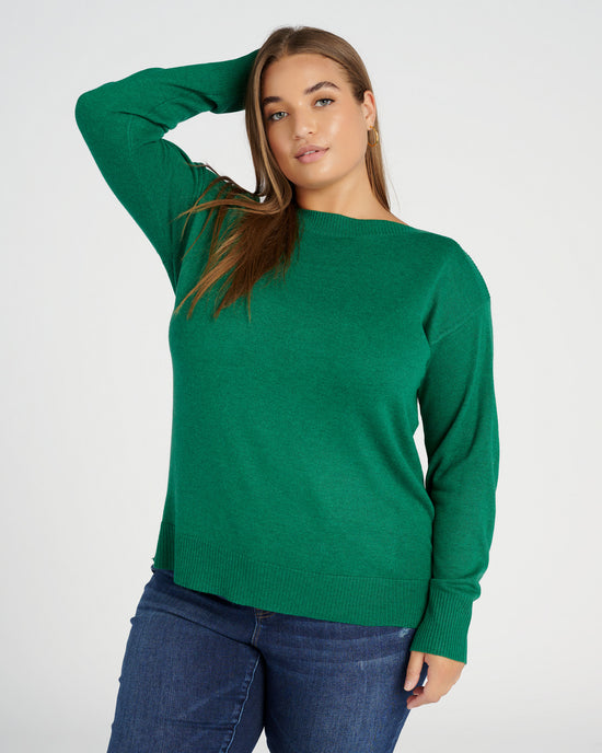 Dark Emerald $|& Staccato Boat Neck Ribbed Side Slit Pullover - SOF Front