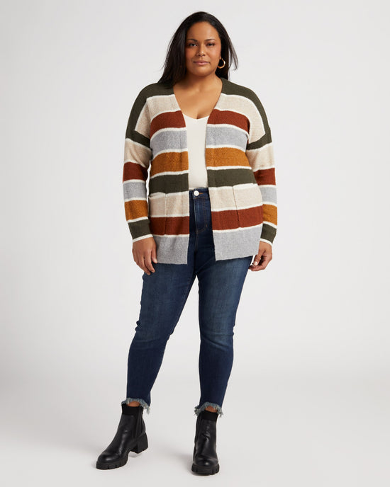 Olive/Oatmeal $|& Staccato Open Front Colorblock Cardigan - SOF Full Front
