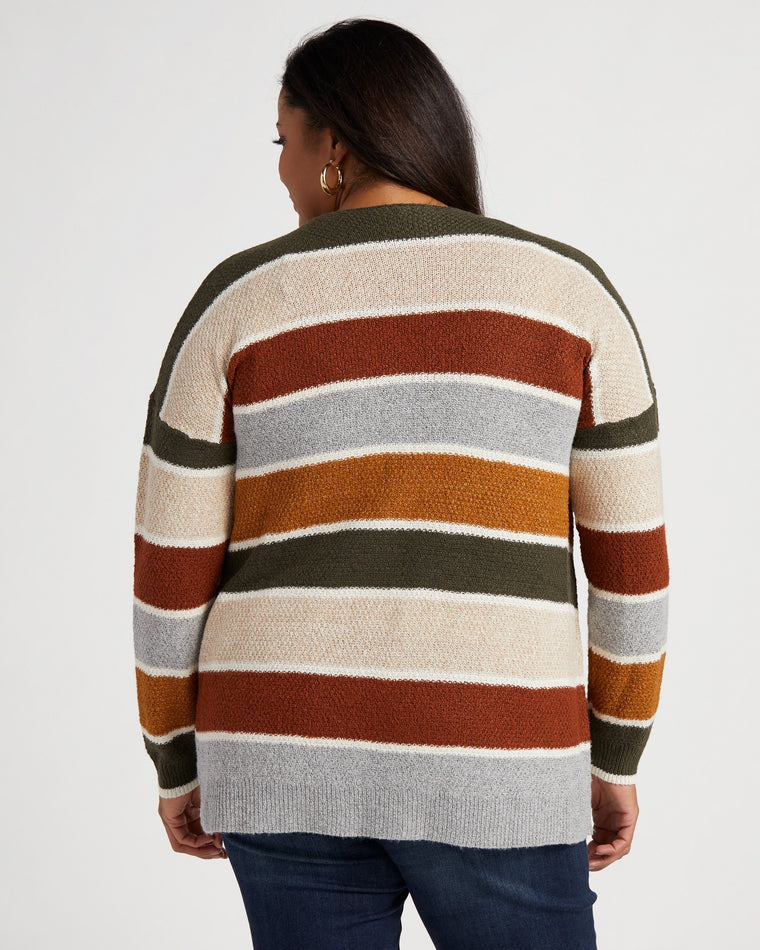 Olive/Oatmeal $|& Staccato Open Front Colorblock Cardigan - SOF Back