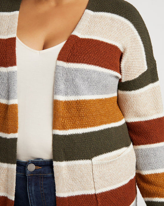 Olive/Oatmeal $|& Staccato Open Front Colorblock Cardigan - SOF Detail
