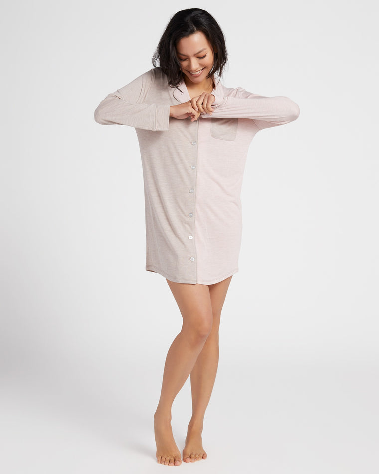 Blush/Heather Taupe $|& Me Moi Colorblock Modal Night Shirt - SOF Front