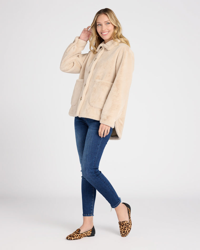 Beige $|& Love Token Faux Fur Jacket - SOF Full Front