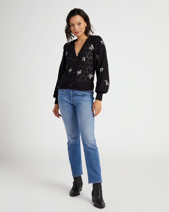 Black $|& Driftwood Embroidered Pointelle Cardigan - SOF Full Front