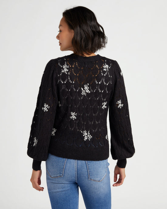 Black $|& Driftwood Embroidered Pointelle Cardigan - SOF Back