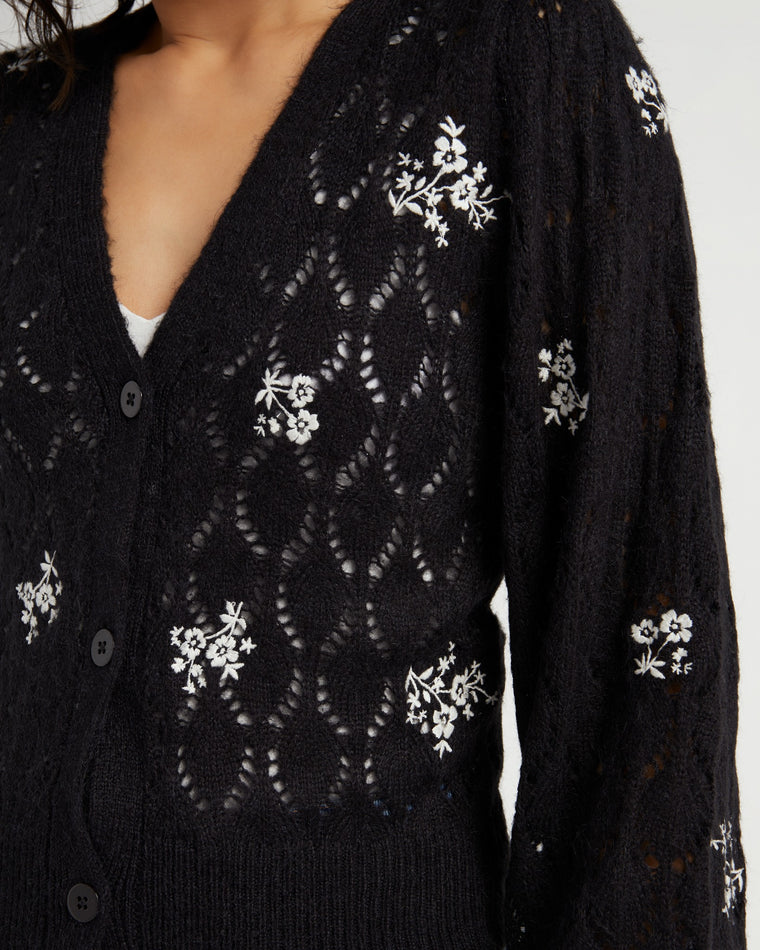 Black $|& Driftwood Embroidered Pointelle Cardigan - SOF Detail