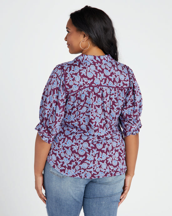 Cerulean Blue/Purple $|& Democracy Printed Woven Button Down Top - SOF Back