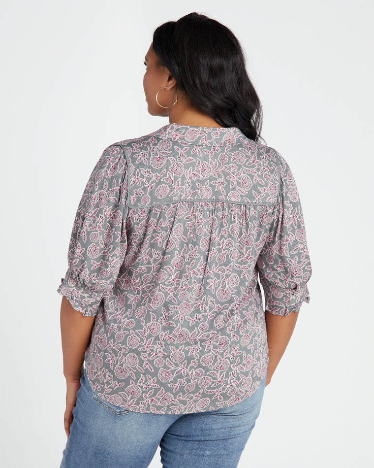 Desert Cactus/Wine Berry $|& Democracy Printed Woven Button Down Top - SOF Back