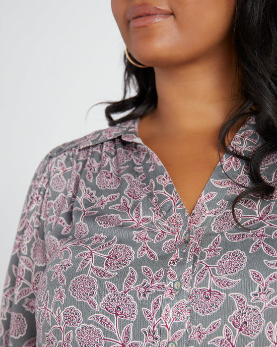 Desert Cactus/Wine Berry $|& Democracy Printed Woven Button Down Top - SOF Detail