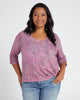 Plus Size 3/4 Sleeve V-Neck Printed Knit Top