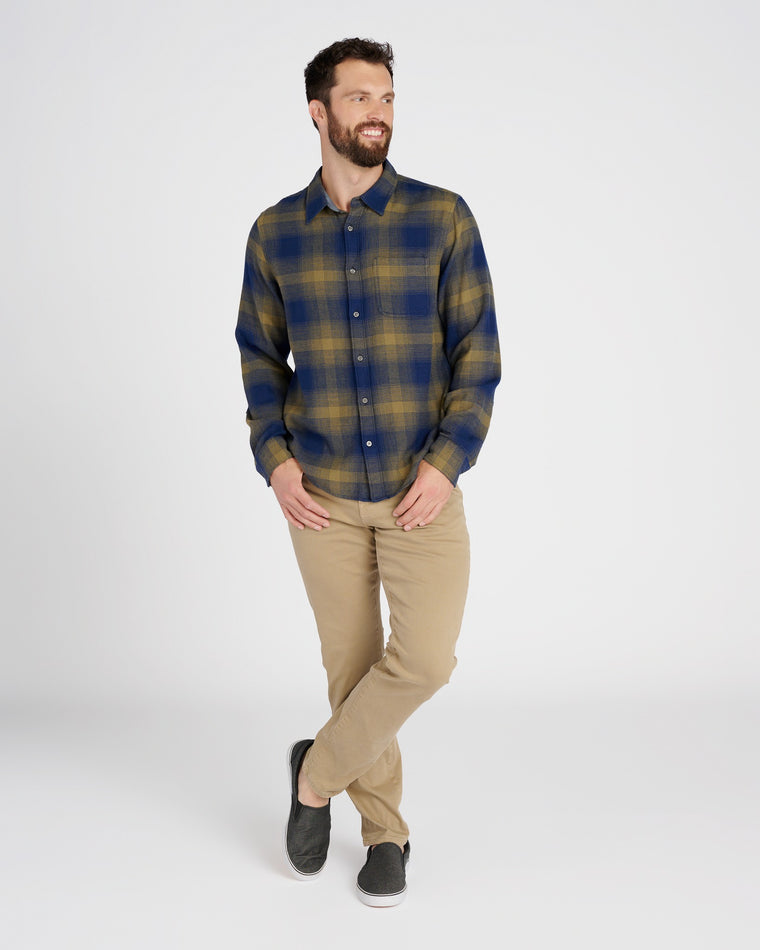 Marine Seascape Plaid $|& Outerknown Transitional Flannel Utility Shirt - SOF Full Front