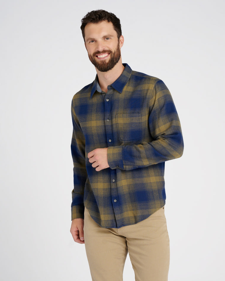 Marine Seascape Plaid $|& Outerknown Transitional Flannel Utility Shirt - SOF Front