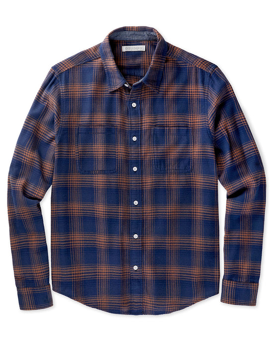 Midnight Blue Hazleton Check $|& Outerknown Transitional Flannel Utility Shirt - VOF Front