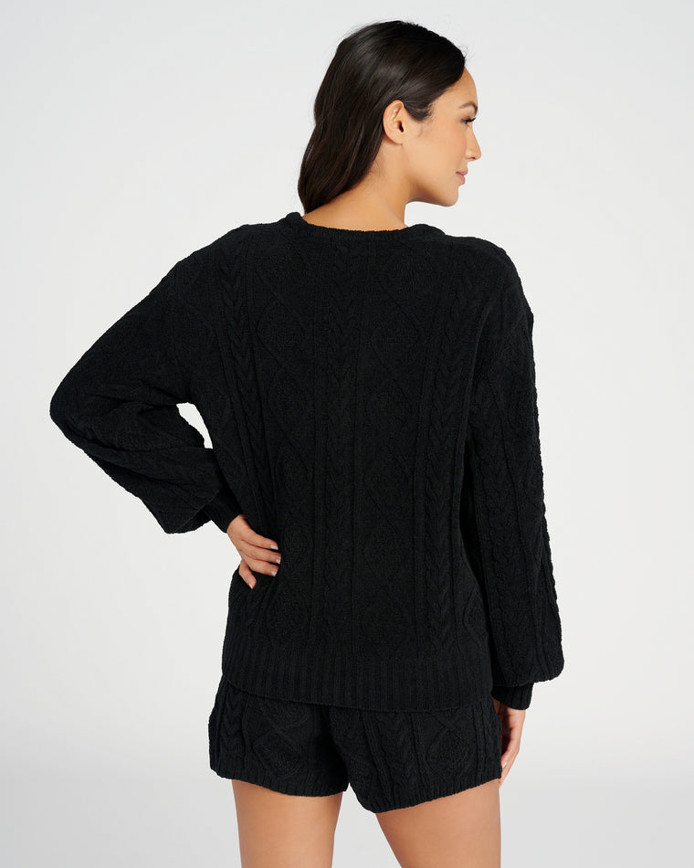 Black $|& PJ Salvage Cable Lounge Pullover - SOF Back