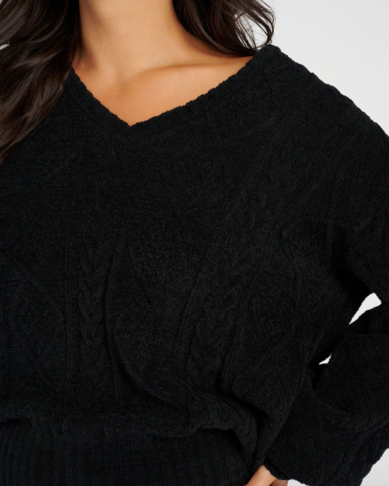 Black $|& PJ Salvage Cable Lounge Pullover - SOF Detail