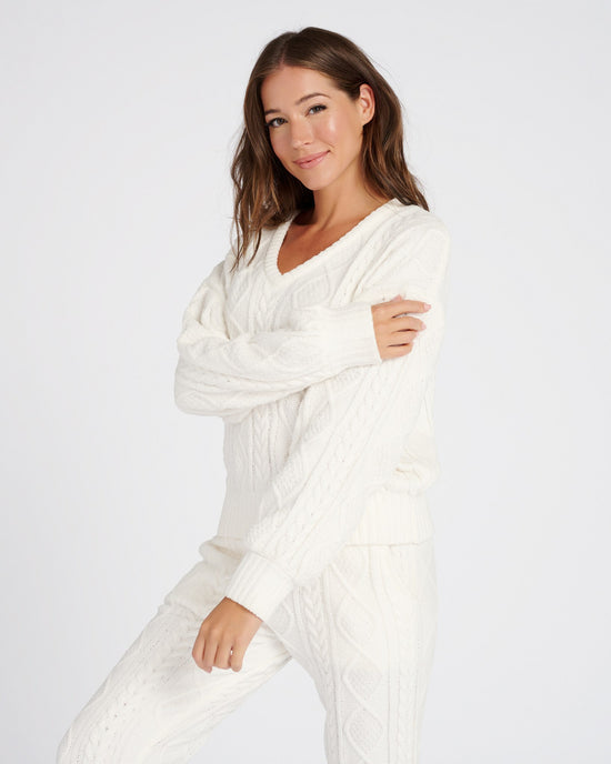 Ivory $|& PJ Salvage Cable Lounge Pullover - SOF Front