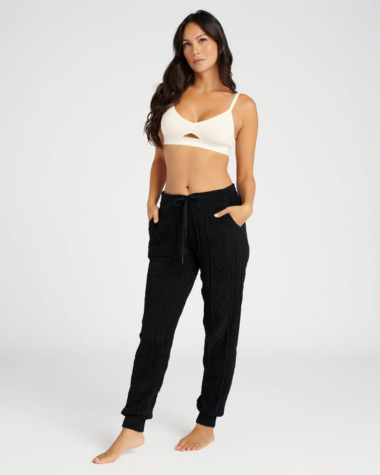 Black $|& PJ Salvage Cable Lounge Banded Pant - SOF Full Front