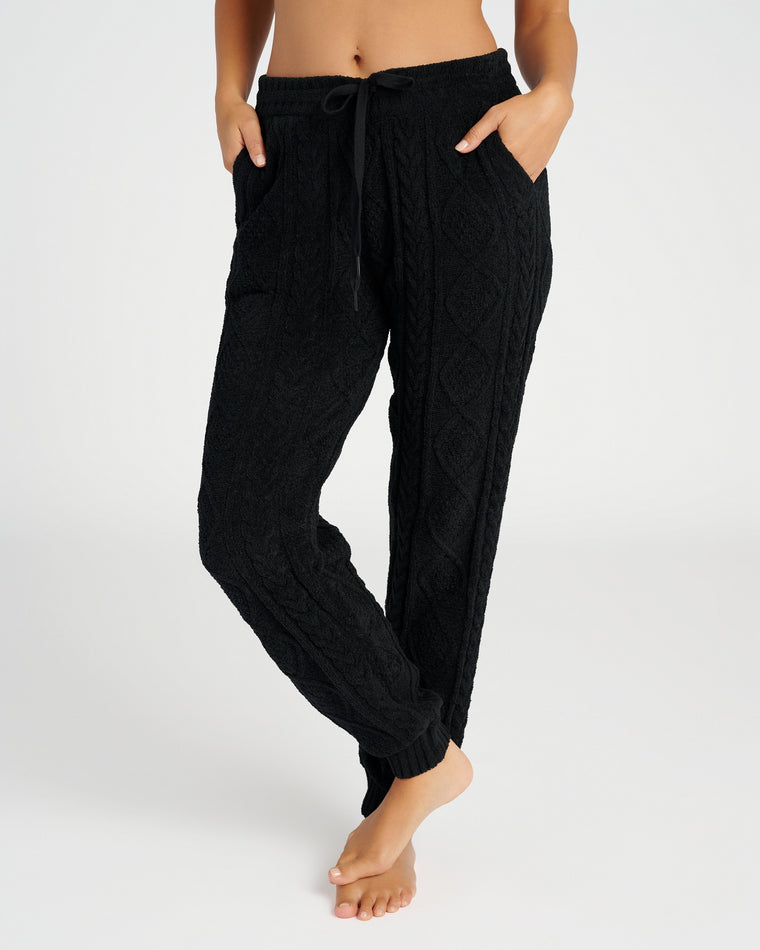 Black $|& PJ Salvage Cable Lounge Banded Pant - SOF Front