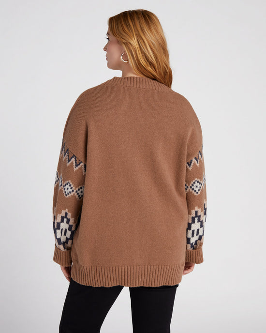 Taupe $|& Vigoss Aztec Button Front Cardigan - SOF Back