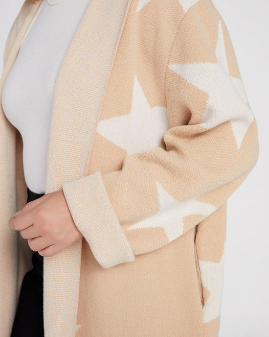 Oatmeal $|& Vigoss Star Print Hooded Cardigan - SOF Detail
