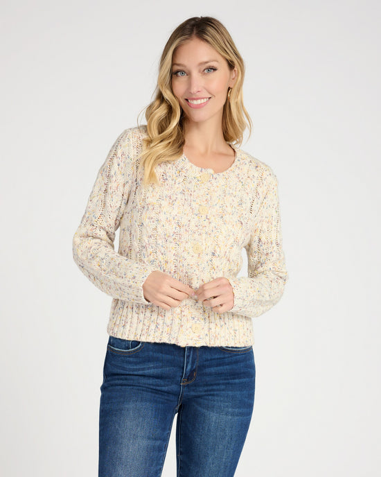 Ivory Multi Ivory $|& Herizon Cropped Cable Cardigan - SOF Front
