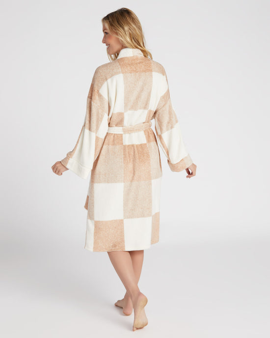 Oatmeal/Taupe $|& Bobeau Sleepwear Big Check Sleeve Plush Robe - SOF Back