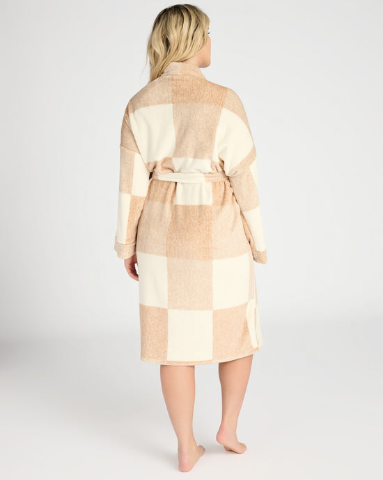 Heather Taupe $|& Bobeau Sleepwear Big Check Sleeve Plush Robe - SOF Back