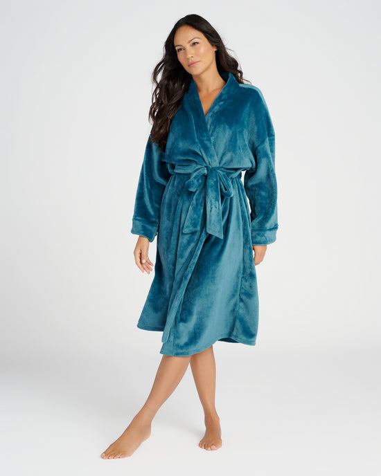 Blue Coral $|& Bobeau Sleepwear Long Sleeve Plush Robe - SOF Front