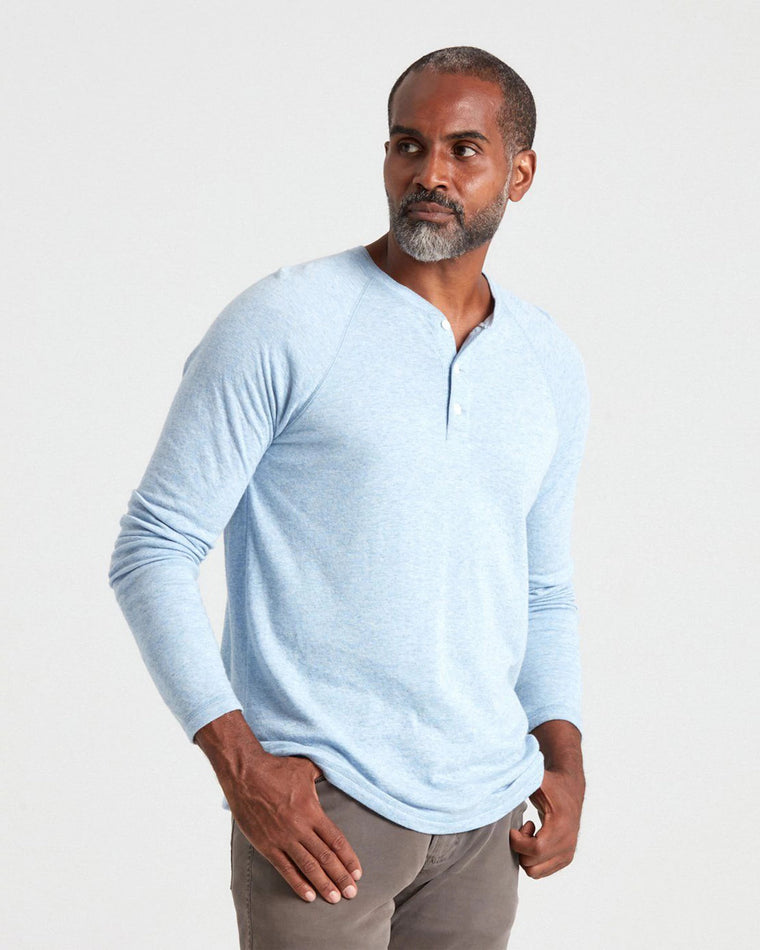 Light Blue Heather $|& Faherty Cloud Long Sleeve Henley - VOF Front