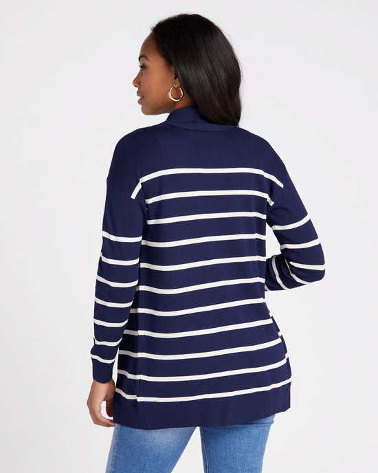 Navy $|& Vigoss Light Weight Basic Stripe Cardigan - SOF Back
