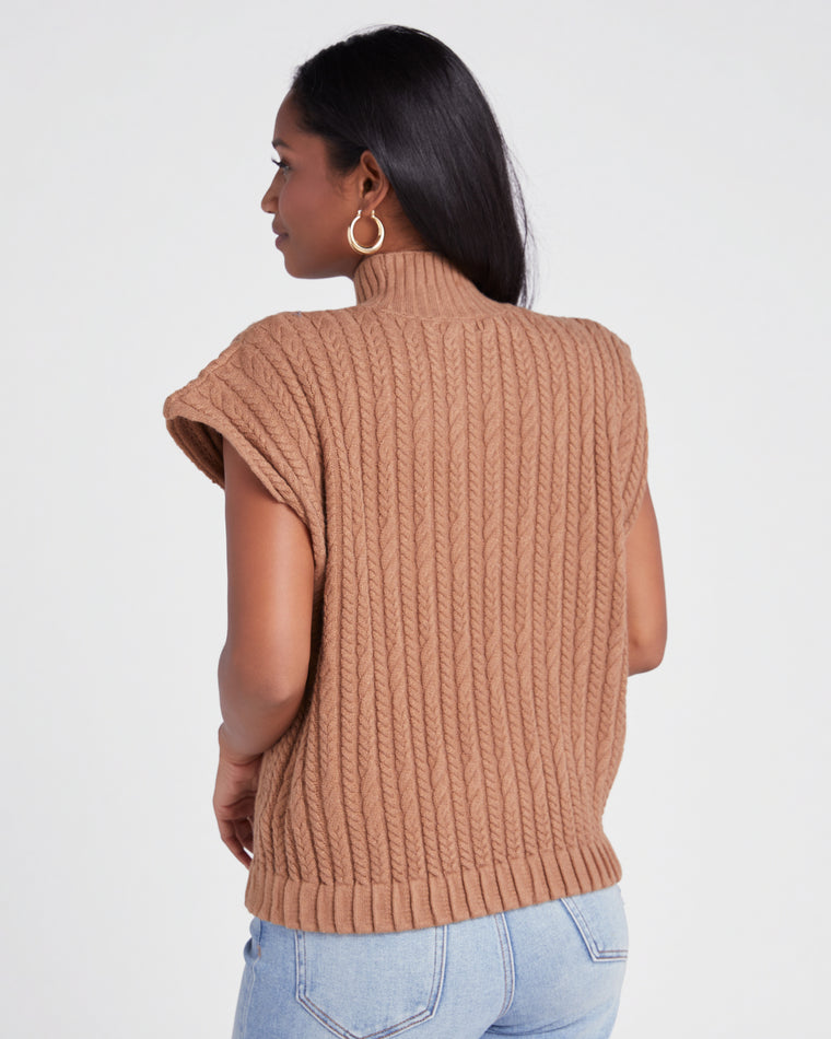 Mocha $|& Vigoss Cable Mock Neck Sweater Vest - SOF Back