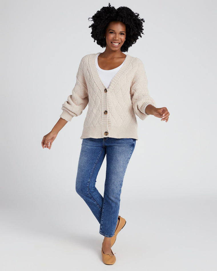 Pearl $|& Vigoss Textured Cable Cardigan - SOF Full Front