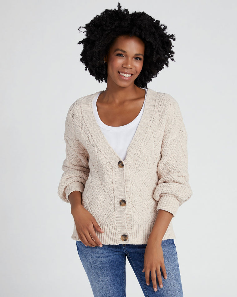 Pearl $|& Vigoss Textured Cable Cardigan - SOF Front