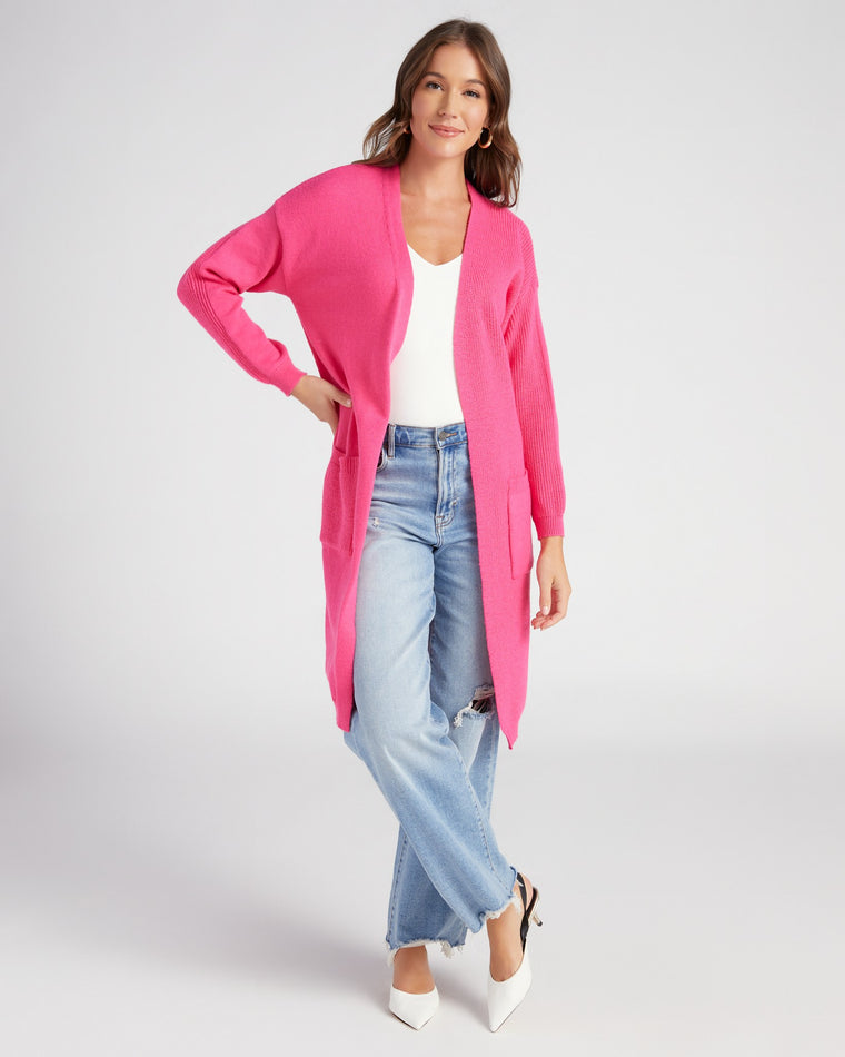 Barbie Pink $|& Vigoss Solid Ribbed Cardigan - SOF Front