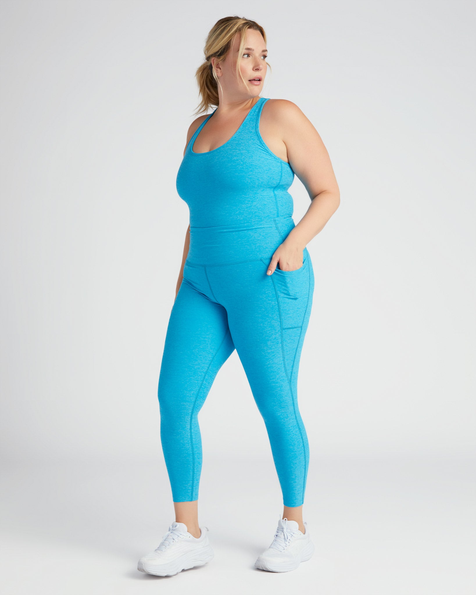 Blue Glow $|& Beyond Yoga Spacedye Out Of Pocket High Waist Midi Legging - SOF Full Front