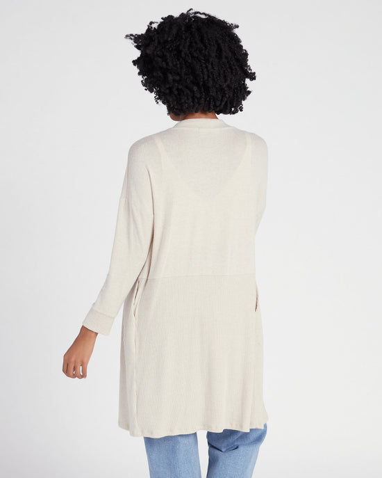 Oatmeal $|& W. by Wantable Brushed Hacci Ribbed Contrast Blocked Cardigan - SOF Back