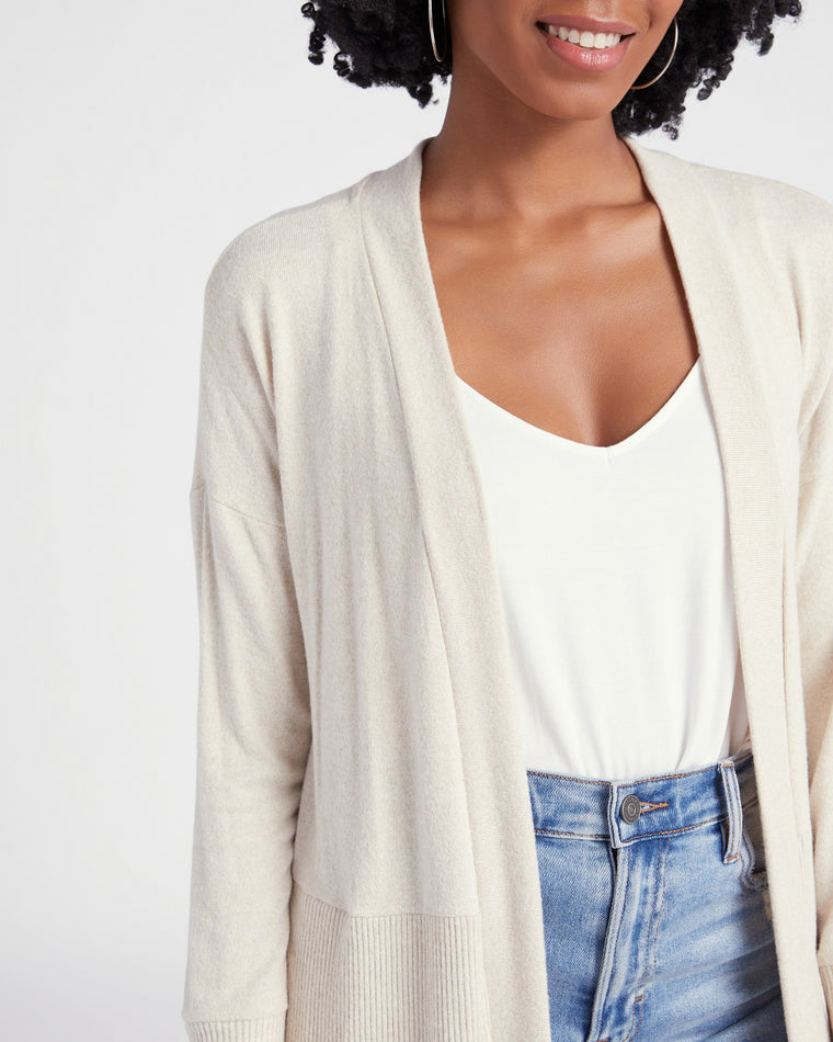 Oatmeal $|& W. by Wantable Brushed Hacci Ribbed Contrast Blocked Cardigan - SOF Detail