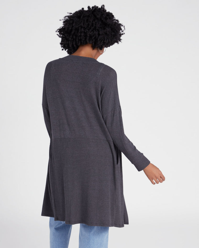 Dark Charcoal $|& W. by Wantable Brushed Hacci Ribbed Contrast Blocked Cardigan - SOF Back
