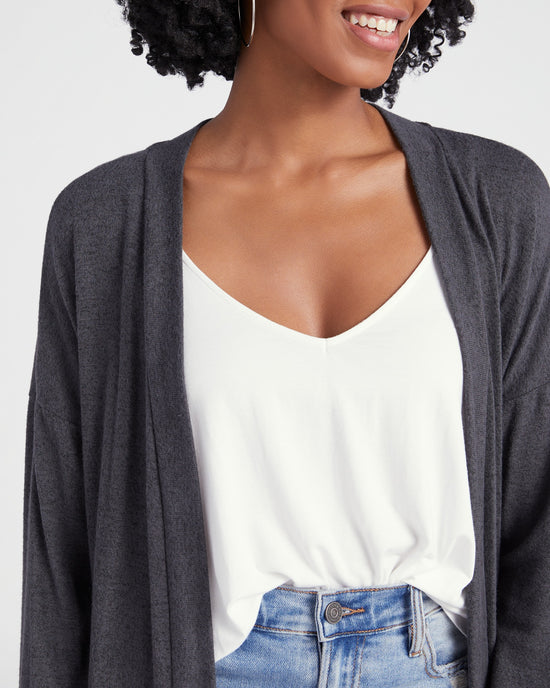 Dark Charcoal $|& W. by Wantable Brushed Hacci Ribbed Contrast Blocked Cardigan - SOF Detail