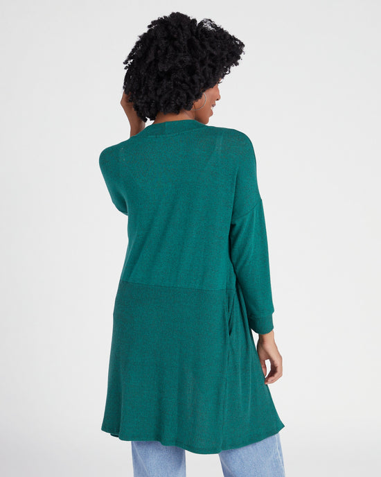 Evergreen $|& W. by Wantable Brushed Hacci Ribbed Contrast Blocked Cardigan - SOF Back