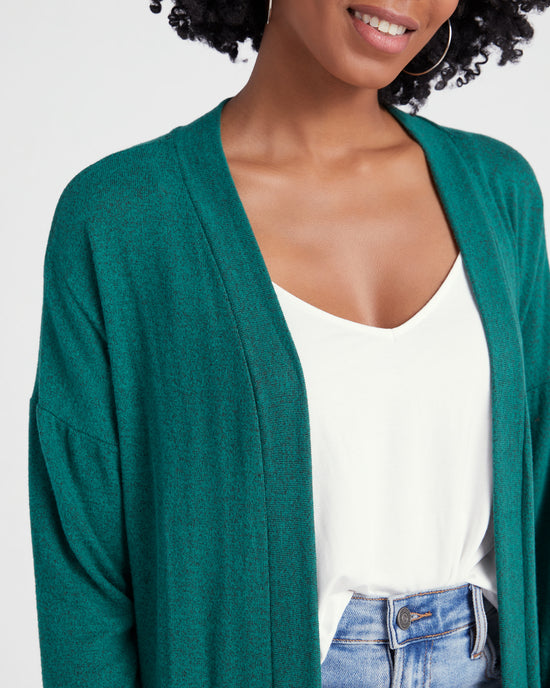 Evergreen $|& W. by Wantable Brushed Hacci Ribbed Contrast Blocked Cardigan - SOF Detail