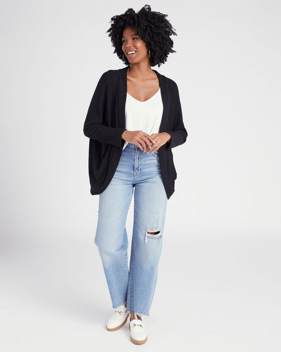 Black $|& W. by Wantable Brushed Thermal Cocoon Cardigan - SOF Full Front