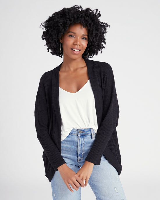 Black $|& W. by Wantable Brushed Thermal Cocoon Cardigan - SOF Front