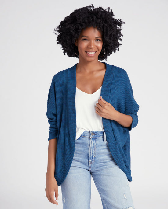 Ink Blue $|& W. by Wantable Brushed Thermal Cocoon Cardigan - SOF Front