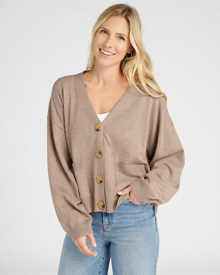 Brown $|& MOVESGOOD Mandy Cardigan - SOF Front