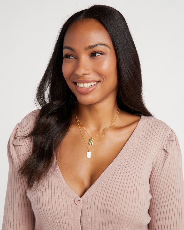 Gold $|& La Meno Mother of Pearl Zodiac Double-Sided Necklace - SOF Front