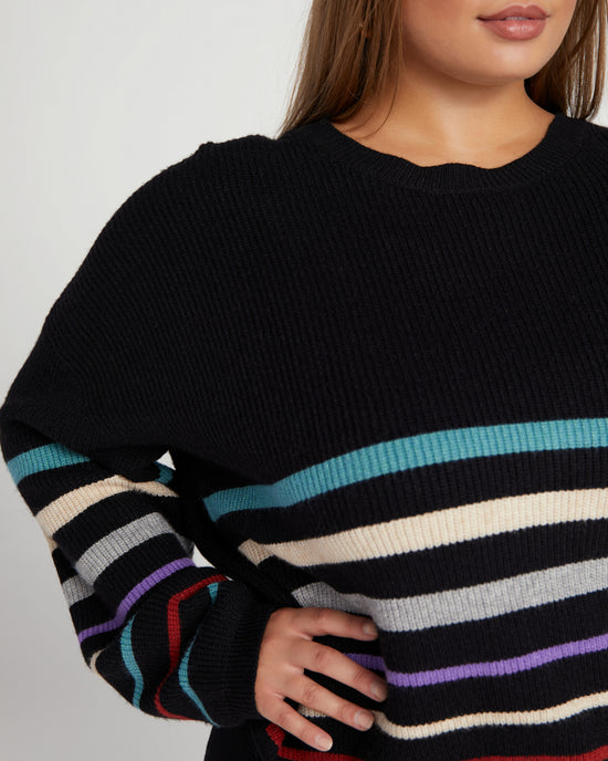 Black Multi $|& ACOA Striped Crew Neck Pullover Sweater - SOF Detail