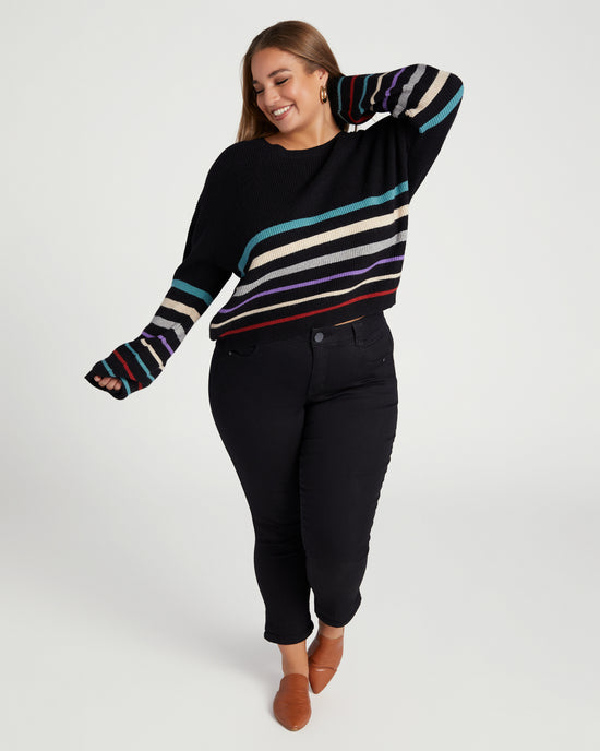 Black Multi $|& ACOA Striped Crew Neck Pullover Sweater - SOF Full Front